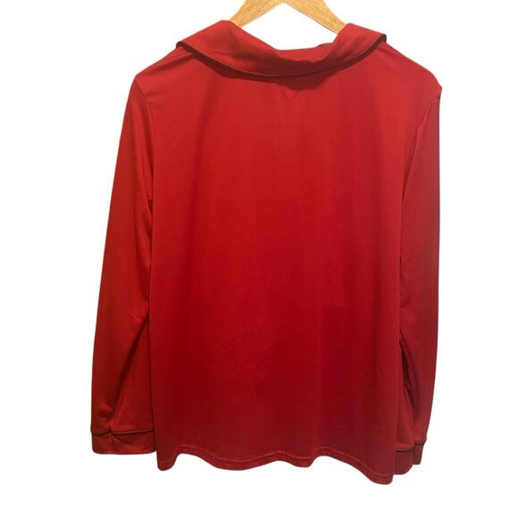 Born Women Pajama Top L Red Button Up Lounge Sleep‎ Shirt Piped Trim Stretchy - Picture 3 of 8